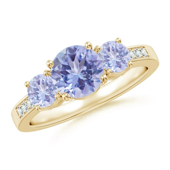 ANGARA Natural Three Stone 1.45 ct Tanzanite Ring with Diamond Accents in 14K Yellow Gold for Women (Size-7mm) | December Birthstone, Anniversary, Jewelry Gift for Women | Natural Tanzanite Ring