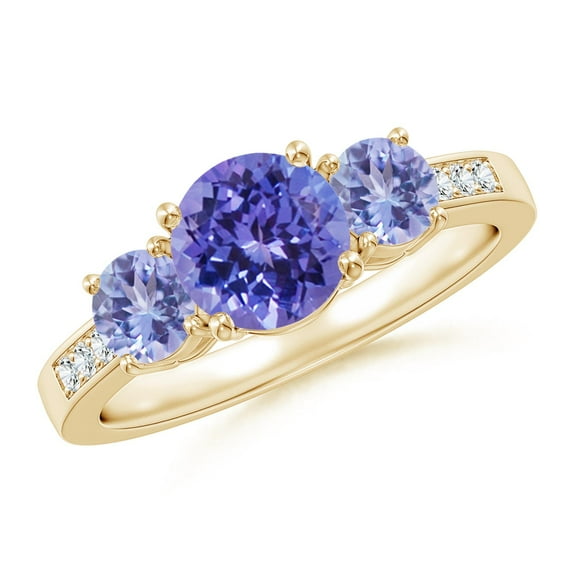 ANGARA Natural Three Stone 1.45 ct Tanzanite Ring with Diamond Accents in 14K Yellow Gold for Women (Size-7mm) | December Birthstone, Anniversary, Jewelry Gift for Women | Natural Tanzanite Ring