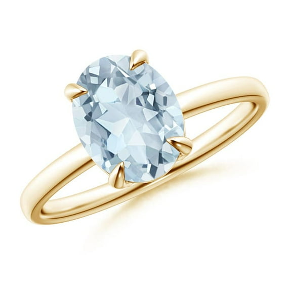 ANGARA Natural Claw-Set Oval 1.5 ct Aquamarine Solitaire Engagement Ring in 14K Yellow Gold for Women (Size-9x7mm) | March Birthstone, Anniversary, Jewelry Gift for Women | Natural Aquamarine Ring