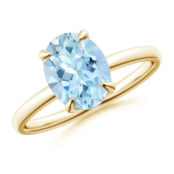 ANGARA Natural Claw-Set Oval 1.5 ct Aquamarine Solitaire Engagement Ring in 14K Yellow Gold for Women (Size-9x7mm) | March Birthstone, Anniversary, Jewelry Gift for Women | Natural Aquamarine Ring