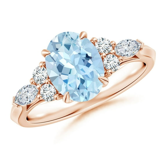 Angara Natural 1.5 Ct. Aquamarine with Diamond Classic Ring in 14K Rose Gold for Women (Ring Size: 3.5)