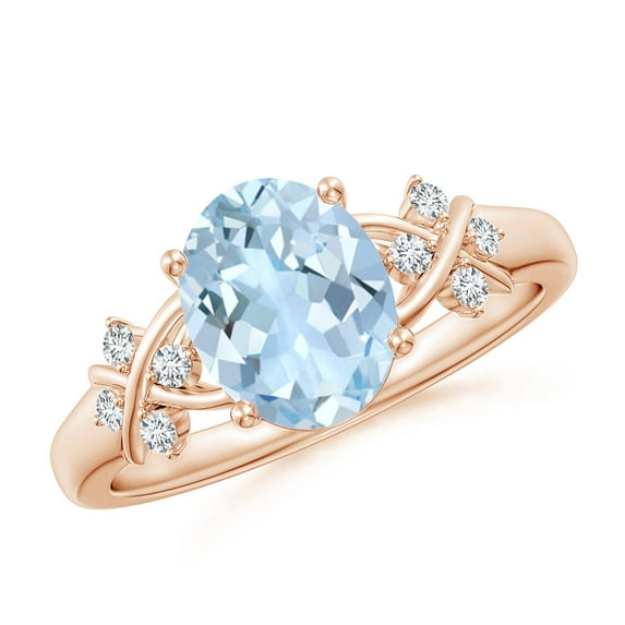 Angara Natural 1.5 Ct. Aquamarine with Diamond Classic Ring in 14K Rose Gold for Women (Ring Size: 3)