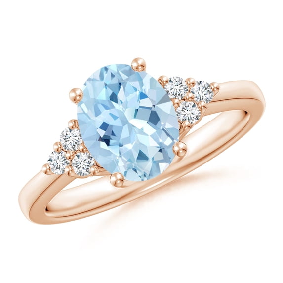 ANGARA Natural Solitaire Oval 1.5 ct Aquamarine and Diamond Promise Ring in 14K Rose Gold for Women (Size-9x7mm) | March Birthstone, Anniversary, Jewelry Gift for Women | Natural Aquamarine Ring