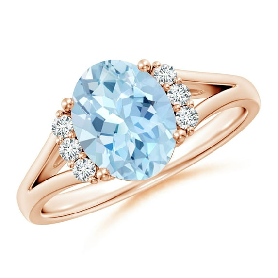 ANGARA Natural 1.5 ct Aquamarine with Diamond Collar Engagement Ring in 14K Rose Gold for Women (Size-9x7mm) | March Birthstone, Anniversary, Jewelry Gift for Women | Natural Aquamarine Ring