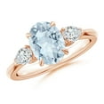 thumbnail image 1 of ANGARA Natural Oval 1.5 ct Aquamarine and Diamond Three Stone Engagement Ring in 14K Rose Gold for Women (Size-9x7mm) | March Birthstone, Anniversary, Jewelry Gift for Women | Natural Aquamarine Ring, 1 of 10