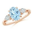 thumbnail image 1 of ANGARA Natural Oval 1.5 ct Aquamarine and Diamond Three Stone Engagement Ring in 14K Rose Gold for Women (Size-9x7mm) | March Birthstone, Anniversary, Jewelry Gift for Women | Natural Aquamarine Ring, 1 of 10