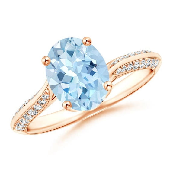 ANGARA Natural Oval 1.5 ct Aquamarine Bypass Ring with Diamond Accents in 14K Rose Gold for Women (Size-9x7mm) | March Birthstone, Anniversary, Jewelry Gift for Women | Natural Aquamarine Ring