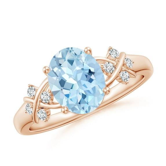 ANGARA Natural Solitaire 1.5 ct Aquamarine Criss Cross Ring with Diamonds in 14K Rose Gold for Women (Size-9x7mm) | March Birthstone, Anniversary, Jewelry Gift for Women | Natural Aquamarine Ring