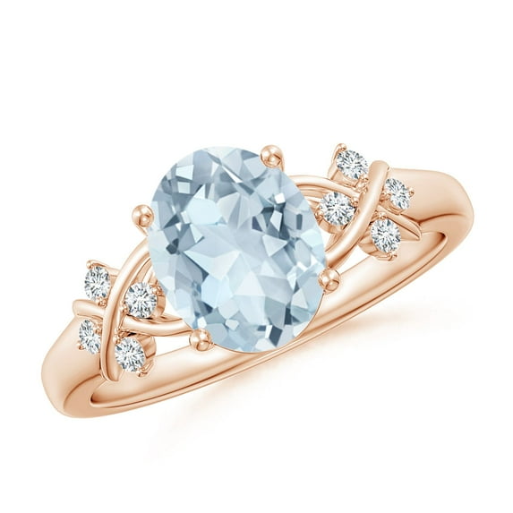 ANGARA Natural Solitaire 1.5 ct Aquamarine Criss Cross Ring with Diamonds in 14K Rose Gold for Women (Size-9x7mm) | March Birthstone, Anniversary, Jewelry Gift for Women | Natural Aquamarine Ring