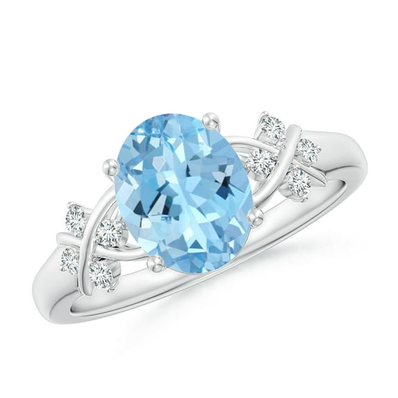 ANGARA Natural Solitaire 1.5 ct Aquamarine Criss Cross Ring with Diamonds in 14K White Gold for Women (Size-9x7mm) | March Birthstone, Anniversary, Jewelry Gift for Women | Natural Aquamarine Ring