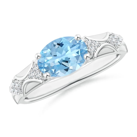 Angara Natural 1.5 Ct. Aquamarine with Diamond Classic Ring in 14K White Gold for Women (Ring Size: 11.5)