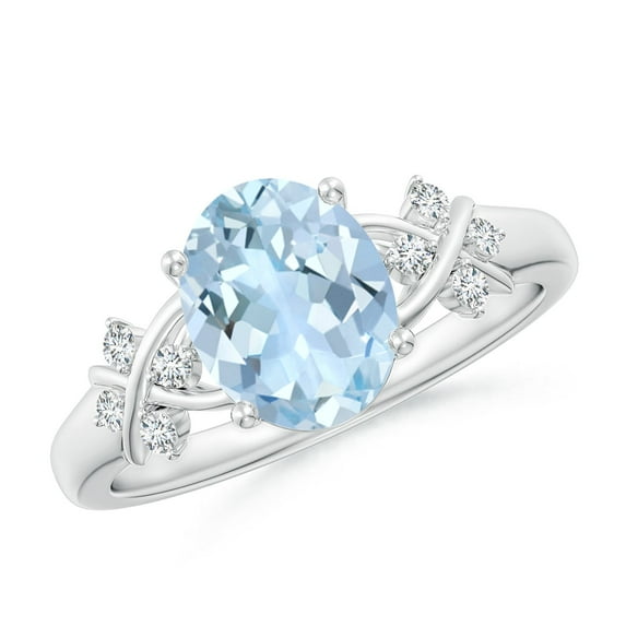 Angara Natural 1.5 Ct. Aquamarine with Diamond Classic Ring in 14K White Gold for Women (Ring Size: 11.5)