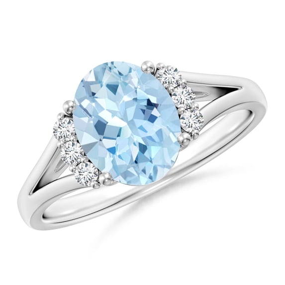 ANGARA Natural 1.5 ct Aquamarine with Diamond Collar Engagement Ring in 14K White Gold for Women (Size-9x7mm) | March Birthstone, Anniversary, Jewelry Gift for Women | Natural Aquamarine Ring