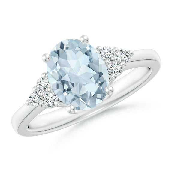 ANGARA Natural Solitaire Oval 1.5 ct Aquamarine and Diamond Promise Ring in 14K White Gold for Women (Size-9x7mm) | March Birthstone, Anniversary, Jewelry Gift for Women | Natural Aquamarine Ring
