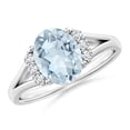 thumbnail image 1 of ANGARA Natural 1.5 ct Aquamarine with Diamond Collar Engagement Ring in 14K White Gold for Women (Size-9x7mm) | March Birthstone, Anniversary, Jewelry Gift for Women | Natural Aquamarine Ring, 1 of 10
