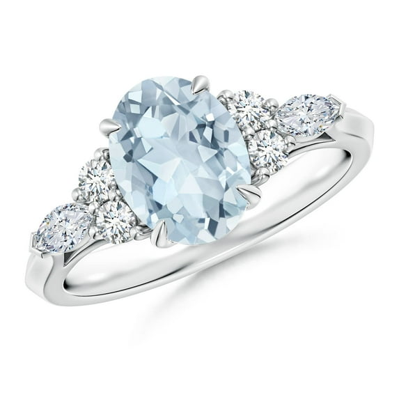 ANGARA Natural Oval 1.5 ct Aquamarine Engagement Ring with Diamonds in 14K White Gold for Women (Size-9x7mm) | March Birthstone, Anniversary, Jewelry Gift for Women | Natural Aquamarine Ring