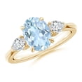 thumbnail image 1 of ANGARA Natural 1.5 ct Aquamarine and Diamond Three Stone Engagement Ring in 14K Yellow Gold for Women (Size-9x7mm) | March Birthstone, Anniversary, Jewelry Gift for Women | Natural Aquamarine Ring, 1 of 10