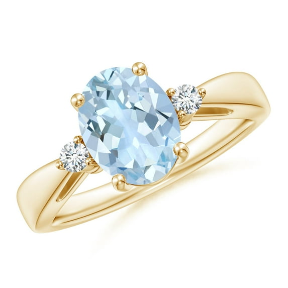 ANGARA Natural Tapered Shank 1.5 ct Aquamarine Ring with Diamond Accents in 14K Yellow Gold for Women (Size-9x7mm) | March Birthstone, Anniversary, Jewelry Gift for Women | Natural Aquamarine Ring