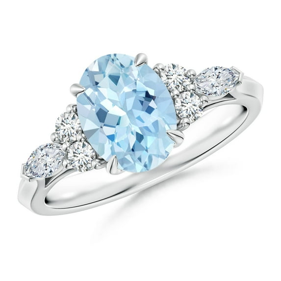 ANGARA Natural Oval 1.5 ct Aquamarine Engagement Ring with Diamonds in 925 Sterling Silver for Women (Size-9x7mm) | March Birthstone, Anniversary, Jewelry Gift for Women | Natural Aquamarine Ring