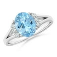 thumbnail image 1 of ANGARA Natural 1.5 ct Aquamarine with Diamond Collar Engagement Ring in 925 Sterling Silver for Women (Size-9x7mm) | March Birthstone, Anniversary, Jewelry Gift for Women | Natural Aquamarine Ring, 1 of 10