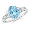 thumbnail image 1 of ANGARA Natural Oval 1.5 ct Aquamarine Engagement Ring with Diamonds in 925 Sterling Silver for Women (Size-9x7mm) | March Birthstone, Anniversary, Jewelry Gift for Women | Natural Aquamarine Ring, 1 of 9