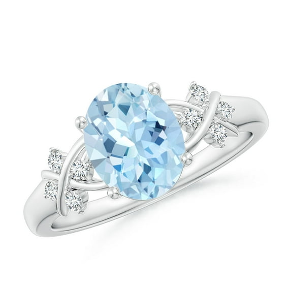ANGARA Natural 1.5 ct Aquamarine Criss Cross Ring with Diamonds in 925 Sterling Silver for Women (Size-9x7mm) | March Birthstone, Anniversary, Jewelry Gift for Women | Natural Aquamarine Ring