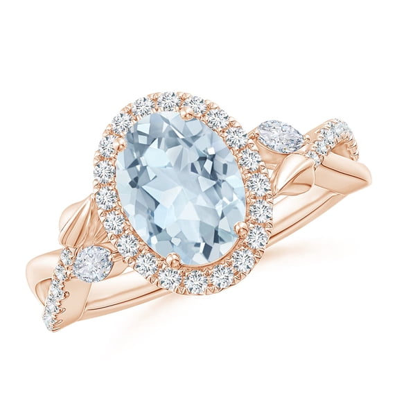 Angara Natural 1.5 Ct. Aquamarine with Diamond Halo Ring in 14K Rose Gold for Women (Ring Size: 3)
