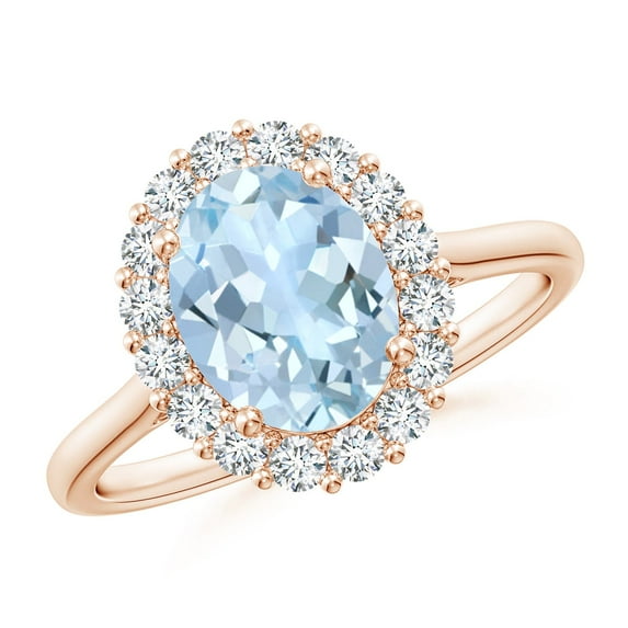 ANGARA Natural Oval 1.5 ct Aquamarine Ring with Floral Diamond Halo in 14K Rose Gold for Women (Size-9x7mm) | March Birthstone, Birthday, Anniversary, Jewelry Gift for Women | Natural Aquamarine Ring