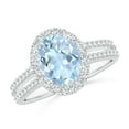 thumbnail image 1 of ANGARA Natural Oval 1.5 ct Aquamarine Split Shank Halo Ring with Diamonds in 14K White Gold for Women (Size-9x7mm) | March Birthstone, Anniversary, Jewelry Gift for Women | Natural Aquamarine Ring, 1 of 10
