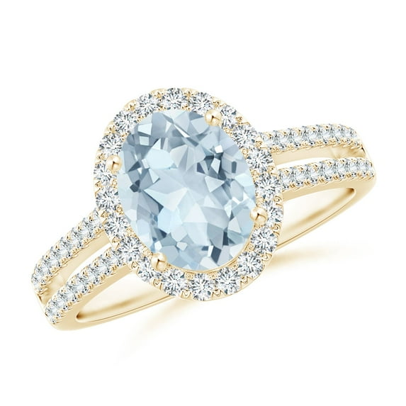 Angara Natural 1.5 Ct. Aquamarine with Diamond Halo Ring in 14K Yellow Gold for Women (Ring Size: 3)