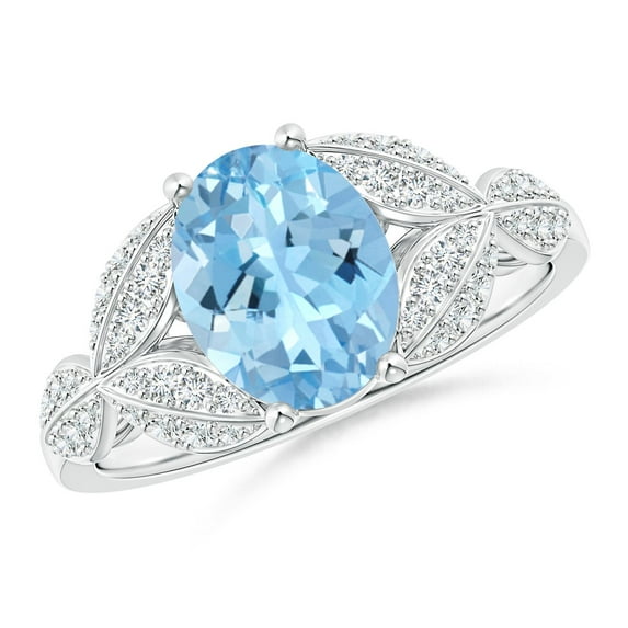 ANGARA Natural 1.5 ct Aquamarine and Diamond Trillium Petal Flower Ring in 14K White Gold for Women (Size-9x7mm) | March Birthstone, Anniversary, Jewelry Gift for Women | Natural Aquamarine Ring