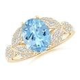 thumbnail image 1 of ANGARA Natural 1.5 Ct. Aquamarine with Diamond Side Stone Ring in 14K Yellow Gold for Women (Ring Size: 4.5), 1 of 8