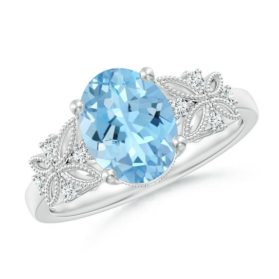 Angara Natural 1.5 Ct. Aquamarine with Diamond Vintage Inspired Ring in 14K White Gold for Women (Ring Size: 5)