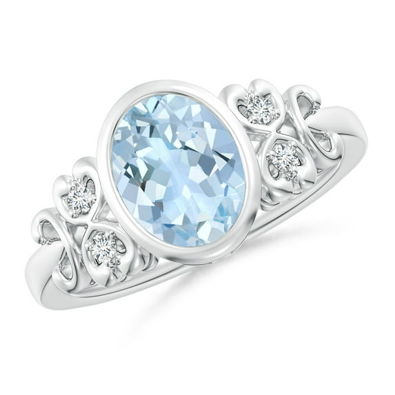 ANGARA Natural Vintage Style Bezel-Set 1.5 ct Aquamarine Ring with Diamonds in 14K White Gold for Women (Size-9x7mm) | March Birthstone, Anniversary, Jewelry Gift for Women | Natural Aquamarine Ring
