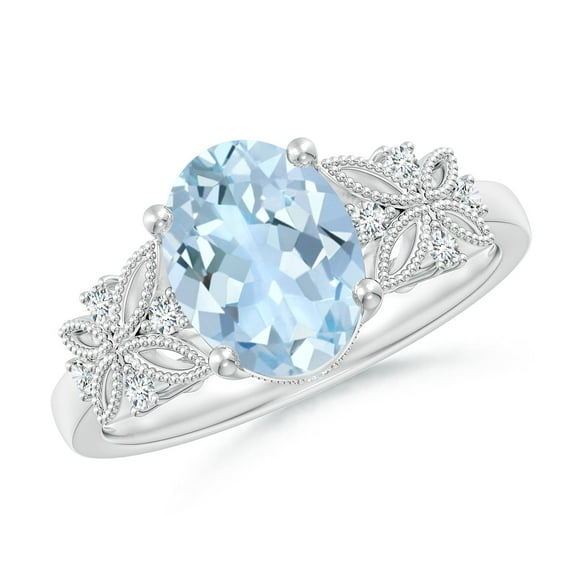 ANGARA Natural Vintage Style Oval 1.5 ct Aquamarine Ring with Diamonds in 14K White Gold for Women (Size-9x7mm) | March Birthstone, Anniversary, Jewelry Gift for Women | Natural Aquamarine Ring