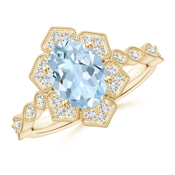 Angara Natural 1.5 Ct. Aquamarine with Diamond Vintage Inspired Ring in 14K Yellow Gold for Women (Ring Size: 11.5)