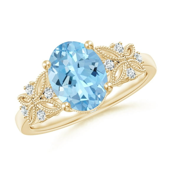 Angara Natural 1.5 Ct. Aquamarine with Diamond Vintage Inspired Ring in 14K Yellow Gold for Women (Ring Size: 9)