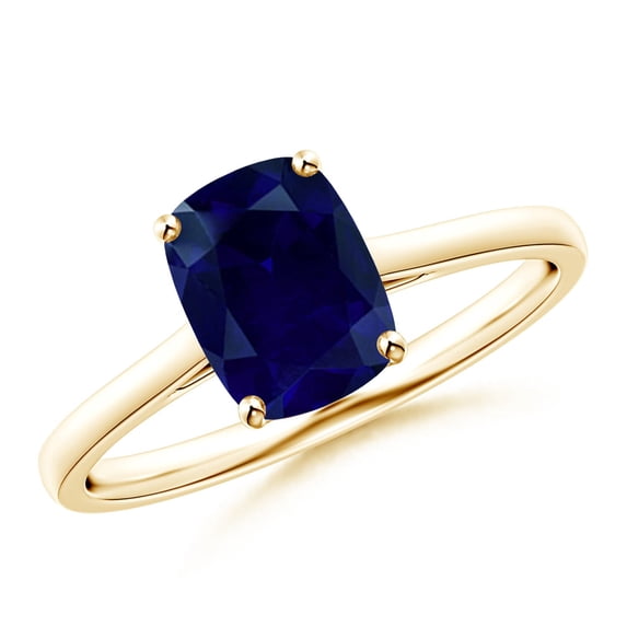 ANGARA Natural Prong-Set Cushion 1.5 ct Blue Sapphire Solitaire Ring in 14K Yellow Gold for Women (Size-8x6mm) | September Birthstone, Anniversary, Jewelry Gift for Women | Natural Blue Sapphire Ring