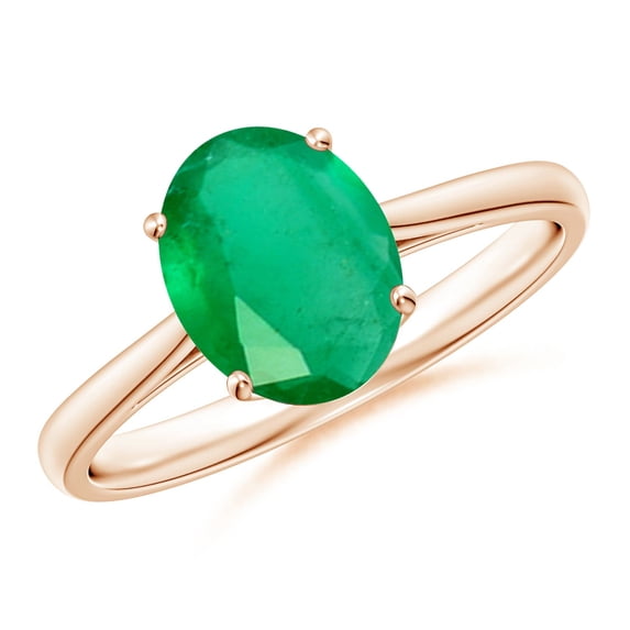 ANGARA Natural Oval Solitaire 1.5 ct Emerald Cocktail Ring in 14K Rose Gold for Women (Size-9x7mm) | May Birthstone, Birthday, Anniversary, Jewelry Gift for Women | Natural Emerald Ring