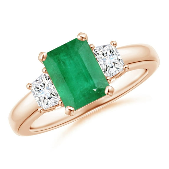 Angara Natural 1.5 Ct. Emerald with Diamond Classic Ring in 14K Rose Gold for Women (Ring Size: 12)