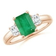 thumbnail image 1 of ANGARA Natural 1.5 ct Emerald and Diamond Three Stone Ring in 14K Rose Gold for Women (Size-8x6mm) | May Birthstone, Birthday, Anniversary, Jewelry Gift for Women | Natural Emerald Ring, 1 of 11