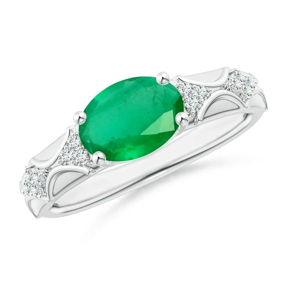 Angara Natural 1.5 Ct. Emerald with Diamond Classic Ring in 14K White Gold for Women (Ring Size: 11.5)
