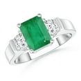thumbnail image 1 of ANGARA Natural 1.5 Ct Emerald-Cut Emerald and Trapezoid Diamond Three Stone Ring in 14K White Gold for Women (Size-8x6mm) | May Birthstone, Anniversary, Jewelry Gift for Women | Natural Emerald Ring, 1 of 7
