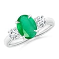 thumbnail image 1 of ANGARA Natural Oval 1.5 ct Emerald and Round Diamond Three Stone Ring in 14K White Gold for Women (Size-9x7mm) | May Birthstone, Birthday, Anniversary, Jewelry Gift for Women | Natural Emerald Ring, 1 of 8