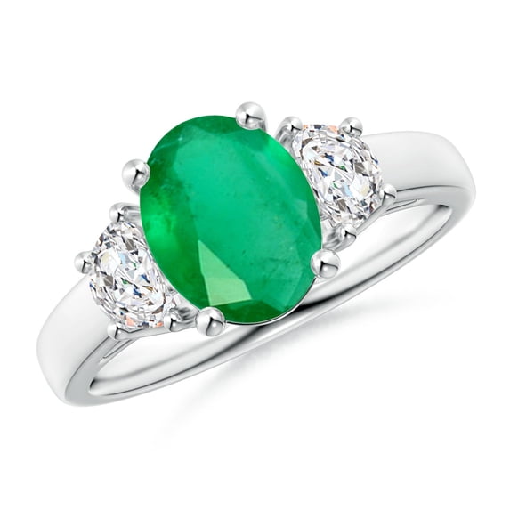 ANGARA Natural Three Stone Oval 1.5 ct Emerald and Diamond Ring in Sterling Silver for Women (Size-9x7mm) | May Birthstone, Birthday, Anniversary, Jewelry Gift for Women | Natural Emerald Ring