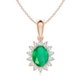 thumbnail image 1 of ANGARA Natural Oval 1.5 ct Emerald Pendant with Floral Diamond Halo in 14K Rose Gold for Women (Size-9x7mm) | May Birthstone, Birthday, Anniversary, Jewelry Gift for Women | Natural Emerald Necklace, 1 of 7