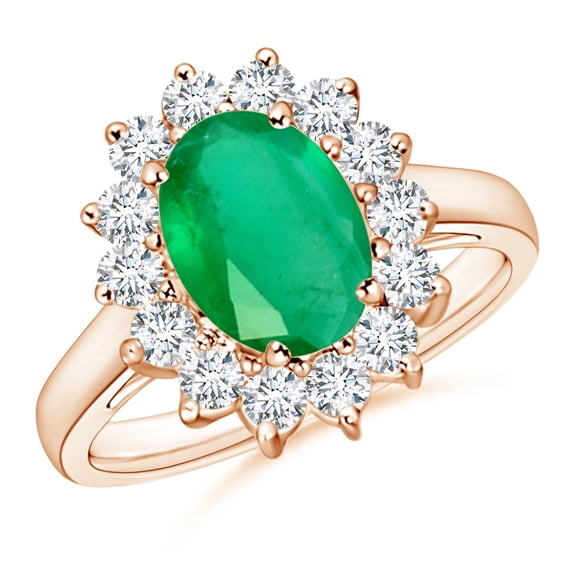 Angara Natural 1.5 Ct. Emerald with Diamond Halo Ring in 14K Rose Gold for Women (Ring Size: 9)