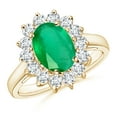 thumbnail image 1 of Angara Natural 1.5 Ct. Emerald with Diamond Halo Ring in 14K Yellow Gold for Women (Ring Size: 3.5), 1 of 10