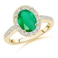 thumbnail image 1 of ANGARA Natural Classic Oval 1.5 ct Emerald Halo Ring with Diamond Accents in 14K Yellow Gold for Women (Size-9x7mm) | May Birthstone, Anniversary, Jewelry Gift for Women | Natural Emerald Ring, 1 of 10