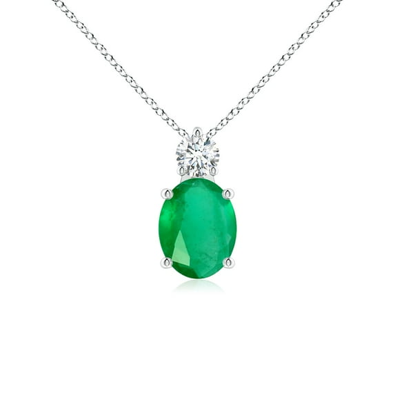 ANGARA Natural Oval 1.5 ct Emerald Solitaire Pendant with Diamond in 14K White Gold for Women (Size-9x7mm) | May Birthstone, Birthday, Anniversary, Jewelry Gift for Women | Natural Emerald Necklace